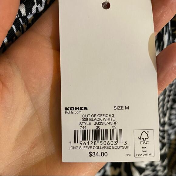 SO Women's Long Sleeve Bodysuit Size Medium Swirled Collared Funky Retro - Picture 8 of 10